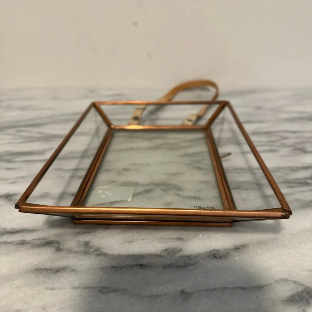 Anthropologie Townsend brass box style picture photo frame with leather string